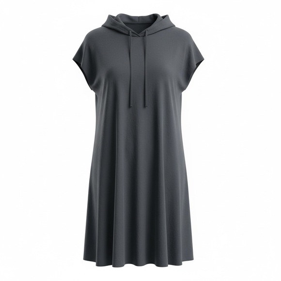 Elan Dresses & Skirts - Elan Soft Black Dress Hooded Cap Sleeve Pull Over Pockets USA Made